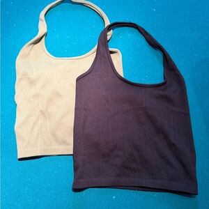 American Eagle Outfitters Olive and Black Ribbed Halter Tops